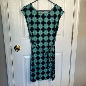 Banana Republic dress, size small, navy with teal pattern